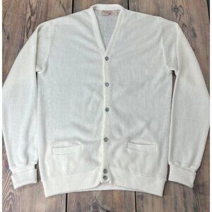 VTG The Fox Collection Cardigan Sweater Mens L Tall Ivory V-Neck Button Up